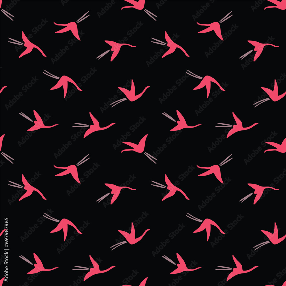 Japanese Crane Bird Fly Vector Seamless Pattern