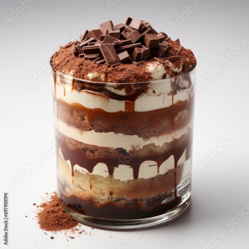 Tiramisu Cake Decorated Cocoa Powder Fresh On White Background, Illustrations Images