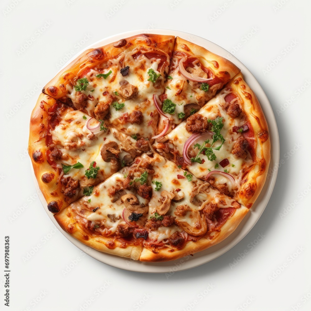 Top View Pizza Topped Sun Dried On White Background, Illustrations Images Top View Pizza Topped Sun Dried On White Background, Illustrations Images