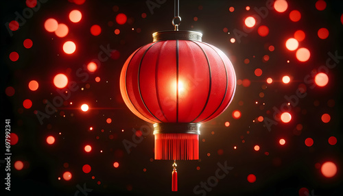 Chinese new year lantern with red bokeh lights.