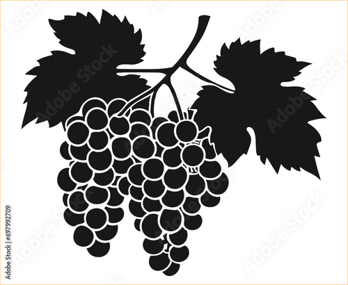 Grapes silhouette, Bunch of grapes with leaf, Grapes fruit silhouette,  Grape silhouette with leaves