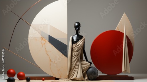 An ethereal art piece, frozen in time on a museum wall, depicting a delicate mannequin adorned in a ballgown, evoking a sense of beauty and mystery through its stunning sculpture-like form