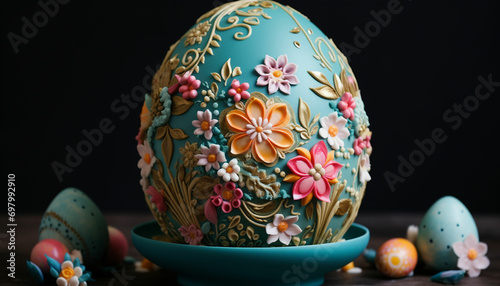 a cake with a decorated easter egg on it photo