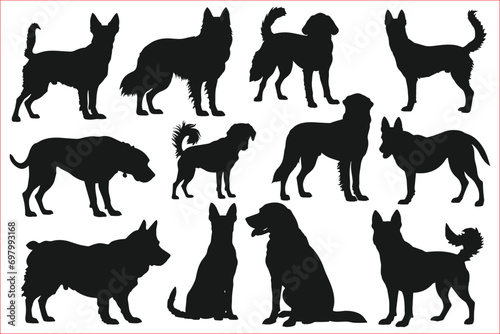 Dog breeds silhouette set vector, Dog Breeds Silhouette collection, Dog silhouette vector illustration