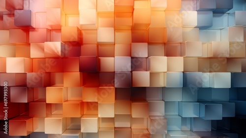 A vibrant display of abstract art, where orange cubes form a colorful and patterned stack, creating a mesmerizing square composition