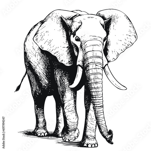 Big elephant standing sketch hand drawn in comic style Safari animals