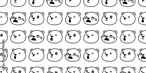 bear polar seamless pattern vector teddy emotion pet face head laughing smile crying cartoon doodle gift wrapping paper tile background repeat wallpaper illustration animal scarf isolated design
