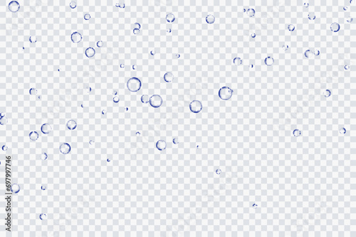 Blue air bubbles, oxygen, champagne crystal clear, isolated on a transparent background of modern design. Vector illustration of EPS 10.