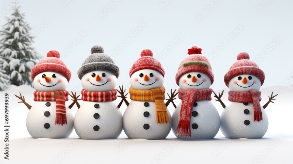 five wooden snowmen are sitting next to each other five wooden snowmen are sitting next to each other