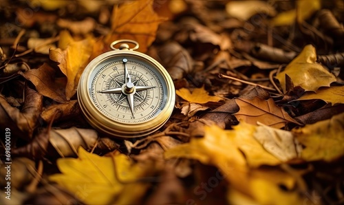 A Nature's Guide: A Compass Pointing the Way Amidst a Vibrant, Autumn Landscape