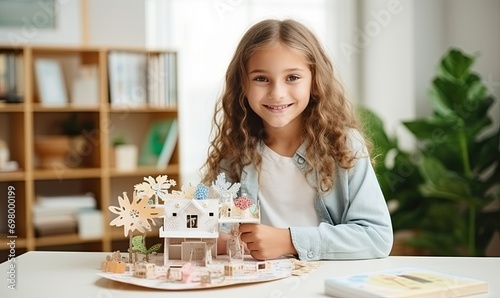 A Joyful Little Girl Playing With a Beautiful Dollhouse