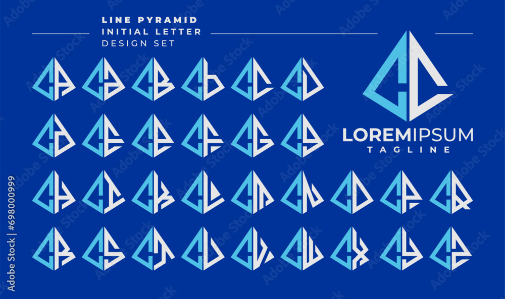 Line abstract pyramid initial letter C CC logo design set - obrazy, fototapety, plakaty 