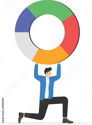 Businessmen bear the cost that is too high. Business market share. Symbol of analysis, statistics, data processing. Cost analysis with database. Vector illustration

