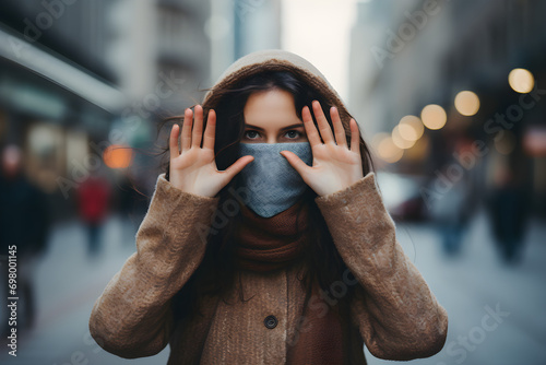 Female criminal with raised hands