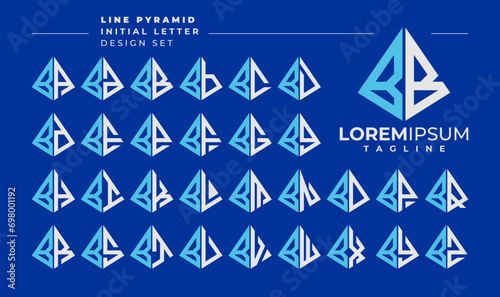 Line abstract pyramid initial letter B BB logo design set