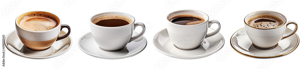 Set of white coffee cups isolated on a transparent background. Set of white coffee cups isolated on a transparent background.