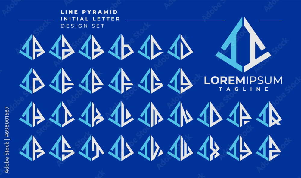Line abstract pyramid initial letter I II logo design set Line abstract pyramid initial letter I II logo design set