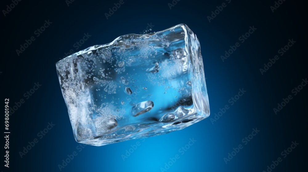 Falling ice cube on a black background. Frozen water. Falling ice cube on a black background. Frozen water.