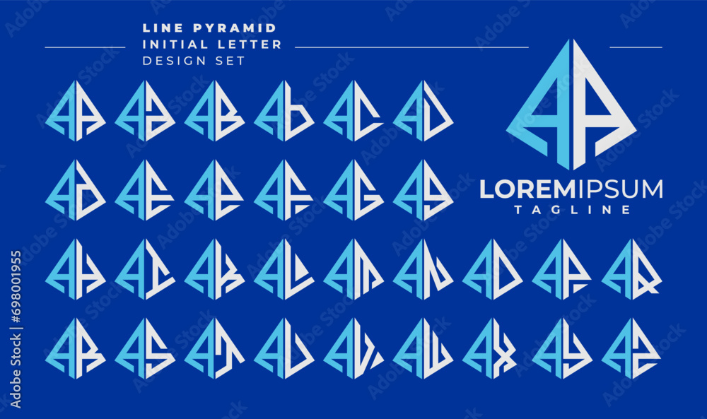 Line abstract pyramid initial letter A AA logo design set Line abstract pyramid initial letter A AA logo design set