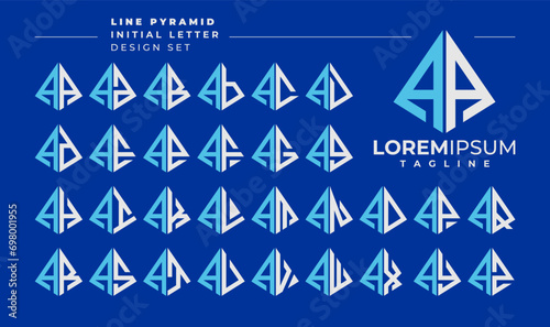 Line abstract pyramid initial letter A AA logo design set