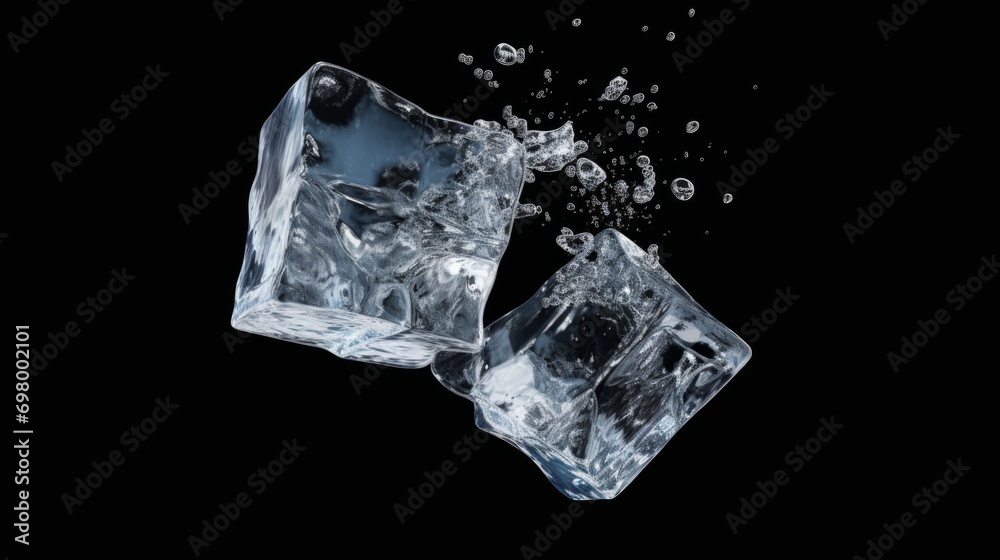 Falling ice cubes on a black background. Frozen water. Stock ...