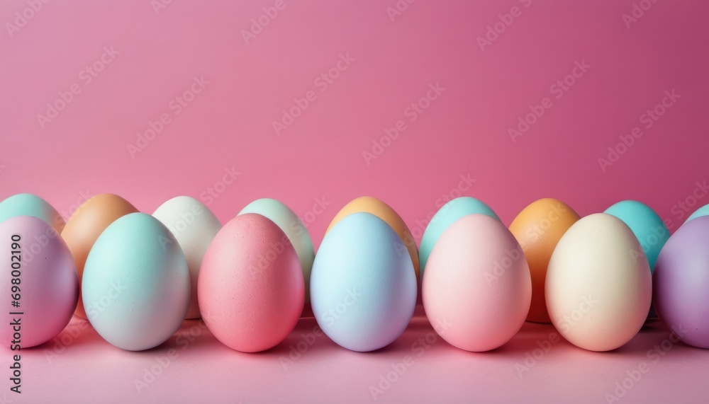 a row of pastel colored eggs in front of a pink background with a pink wall in the background and a row of pastel colored eggs in the foreground. a row of pastel colored eggs in front of a pink background with a pink wall in the background and a row of pastel colored eggs in the foreground.