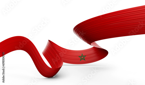 3d Flag Of Morocco 3d Wavy Shiny Morocco Ribbon Isolated On White Background 3d Illustration photo