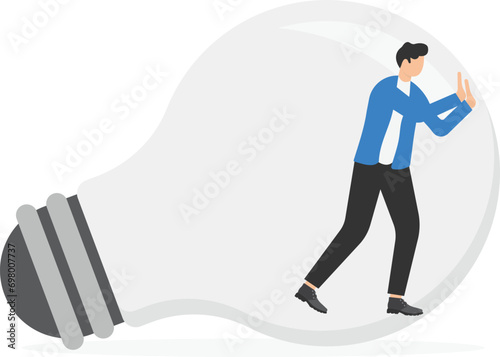 businessman inside light bulb trying to get out. Vector illustration

