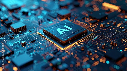 Detailed Close-up of an AI Chip on a Circuit Board photo