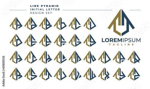Set of geometric pyramid letter T TT logo design