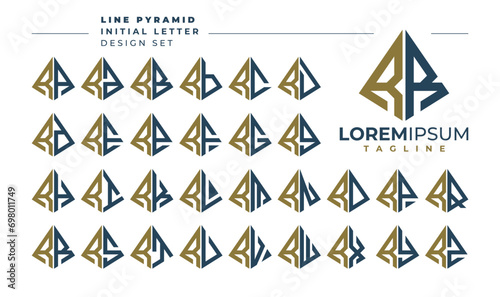 Set of geometric pyramid letter R RR logo design
