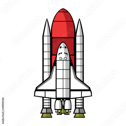 Space shuttle and rocket realistic vector 3d model mockup isolated on white, space mission spaceship getting ready to launch in eps 10
