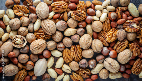 A blend of various nuts and seeds, featuring raw pecans, hazelnuts, walnuts, pistachios, almonds, macadamia, cashews, peanuts, and more