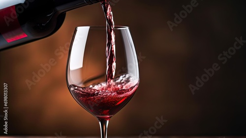 Red wine being poured into a glass on the background of a blurred bokeh