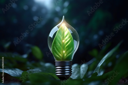 renewable energy light bulb with green energy, Earth Day or environment protection Hands protect forests that grow on the ground and help save the world, solar panels