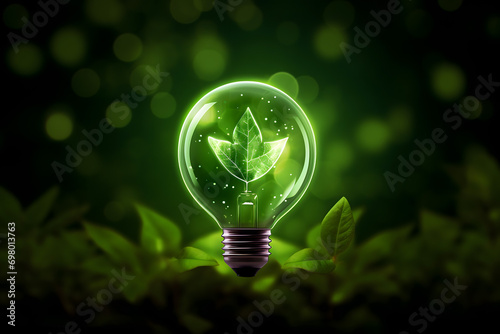 renewable energy light bulb with green energy, Earth Day or environment protection Hands protect forests that grow on the ground and help save the world, solar panels