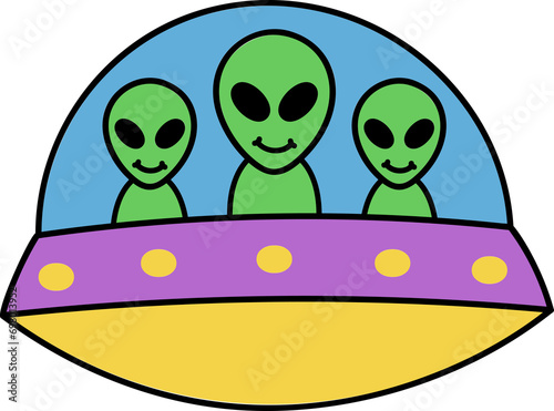 Groovy spaceship with alien illustration