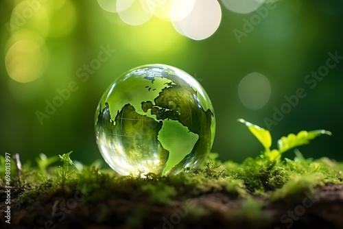 renewable energy light bulb with green energy  Earth Day or environment protection Hands protect forests that grow on the ground and help save the world  solar panels