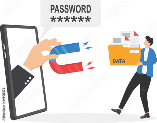 Hacker attack and web security, phishing scam. Online scam and steal. Modern vector illustration in flat style

