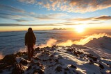 Hiker Witnesses The Sunrise From Atop Mount Kilimanjaro, Tanzania