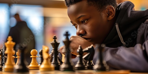 Chess Club Student Deep In Thought Over A Strategic Move