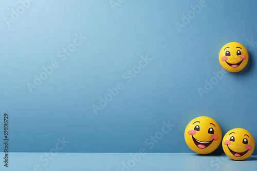 Emoticon smiley faces on blue background. 3d illustration