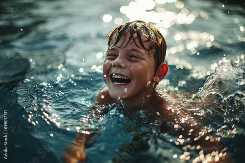 Ecstatic Young Boy Immersed In Pure Joy While Swimming photo