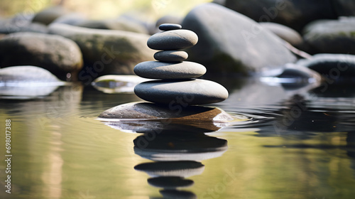 Calm zen stones in pond