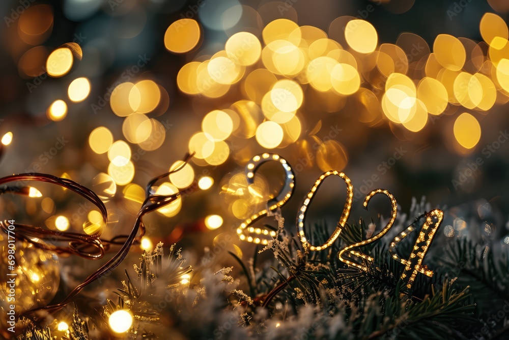 The Text Numbers 2024 Lettering On Defocused Background Of Gold Lights The Text Numbers 2024 Lettering On Defocused Background Of Gold Lights