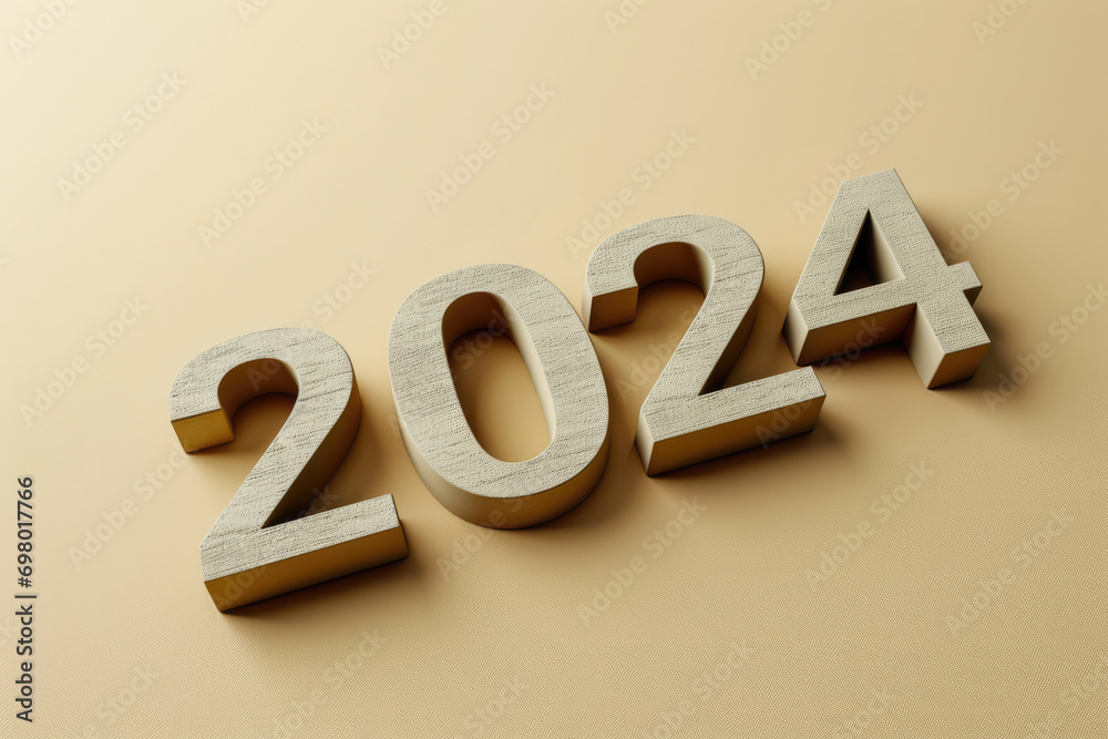 The Text Numbers 2024 Threedimensional On Beige Background The Text Numbers 2024 Threedimensional On Beige Background