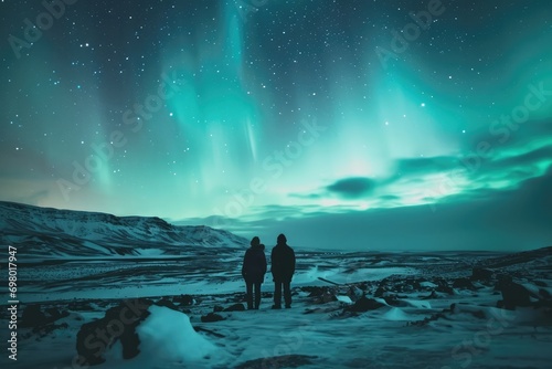 Tourists Watch The Northern Lights In Iceland