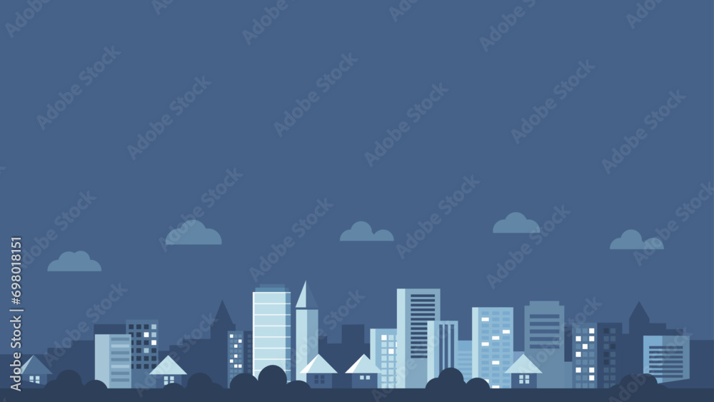 Vector urban building skyline bakground illustration with building and house	

