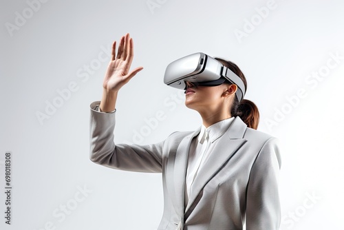 Professional Woman Interacting with Virtual Reality Interface