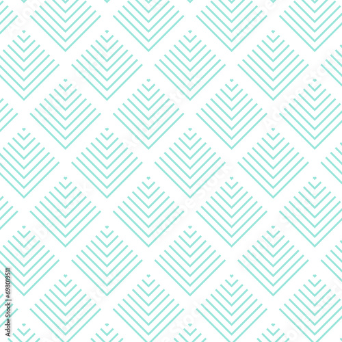 Pattern with mint rhombus on white background, trendy vector ornament, seamless